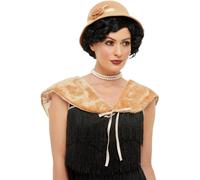Smiffys Kit des années 20, Crème, avec chapeau et étole en fausse fourrure Halloween