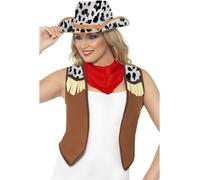 Smiffys Kit Cowgirl motif vache pour femme – gilet, écharpe et chapeau blanc