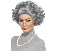 Smiffys Kit grand-mère, gris, avec perruque, lunettes et collier de perles Halloween