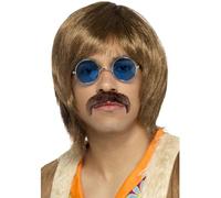 Smiffys Kit hippie années 60, brun, avec perruque, moustache et lunettes hippie Halloween