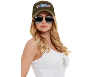 Smiffys Kit instantané Top Gun, Kaki, avec chapeau, lunettes d'aviateur et plaques d'identité Halloween