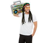 Smiffys Kit jamaïcain, Multicolore, chapeau avec longues dreadlocks, lunettes et radio gonflable Halloween, Carnaval