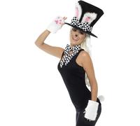 Smiffys Kit lièvre de mars partie de thé, noir et blanc, avec haut-de-forme, oreilles de lapin attachées, gants, nœud papillon et queue Halloween