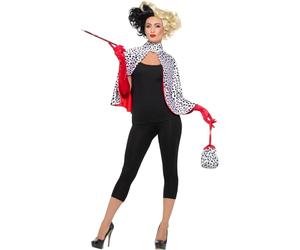 Smiffys Kit Madame Diabolique de luxe, Noir et blanc, avec une cape, un sac, des gants et un porte-cigarette Halloween
