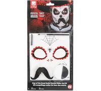 Smiffys Kit maquillage señor Os Jour des morts, Aqua, Noir et blanc, Transferts, peinture pour le visage, crayon, moustache et applicateurs Halloween
