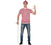 Smiffys Kit Où est Charlie ?, Rouge et blanc, avec t-shirt, casquette et lunettes Halloween, Carnaval