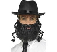 Smiffys Kit rabbin, noir, avec chapeau et cheveux attachés, barbe et lunettes Halloween