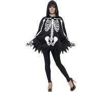 Smiffys Kit squelette, unisexe, Noir, avec poncho et des gants Halloween, Carnaval
