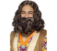 Smiffys Lot de perruque et barbe hippie/Jésus, brun