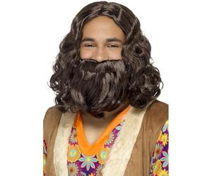 Smiffys Lot de perruque et barbe hippie/Jésus, brun Halloween
