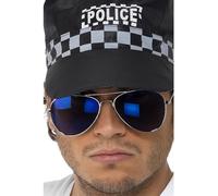 Smiffys Lunettes d'aviateur, verres bleus, monture argent Halloween, Carnaval