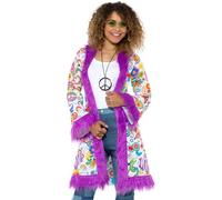 Smiffys Manteau de hippie Groovy des années 60, Multicolore, avec une fourrure Halloween