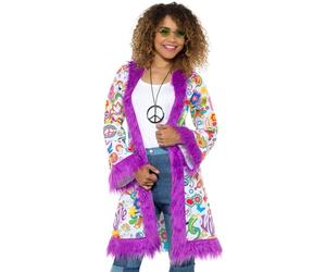 Smiffys Manteau de hippie Groovy des années 60, Multicolore, avec une fourrure Halloween