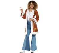 Smiffys Manteau rétro afghan, Marron, avec une fourrure Halloween