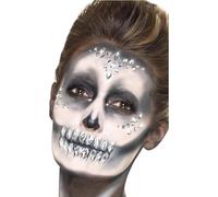 Smiffy's Autocollants bijoux visage Maquillage Fx, gemmes argentés, feuille 100, Halloween/Carnaval