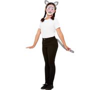 Smiffys Maquillage FX Smiffys, Kit de chat enfant, eau, Gris et rose, avec palette, pinceaux, bandeau, queue et col