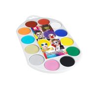 Smiffys Maquillage FX Smiffys, peinture à l'eau pour le visage et le corps, Aqua,12 couleurs, y compris 4 x pinceaux, 2 x éponges et manuel, à base d'eau