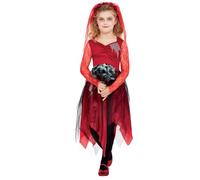 Smiffys Mariée du cimetière, Rouge, Robe et serre-tête à voile