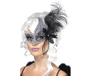 Smiffys Masque ange noir Mascarade, avec côtés à attacher & plumes Halloween
