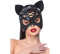 Smiffy's Masque de chat en simili cuir noir avec boucle – Halloween