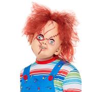 Smiffys Masque de Chucky en latex, Marron, Recouvre complètement la tête avec couture décorative Halloween, Carnaval