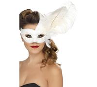 Smiffy's Masque de Colombine orné blanc avec plume – Adulte taille unique – Halloween