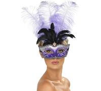 Smiffys Masque de Colombine vénitienne multicolore et plume Halloween, Carnaval