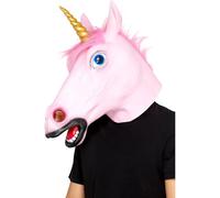 Smiffys Masque de licorne en latex, Rose, Tête pleine Halloween
