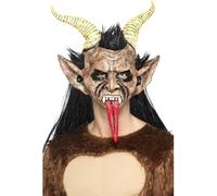 Smiffy's Masque démon de Noël Krampus - Latex marron couvrant la tête avec fourrure