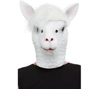 Smiffys Masque en latex de lama, Blanc, Couvre entièrement la tête Halloween, Carnaval