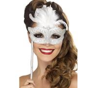 Smiffys Masque fantaisie baroque, argent, avec plume Halloween