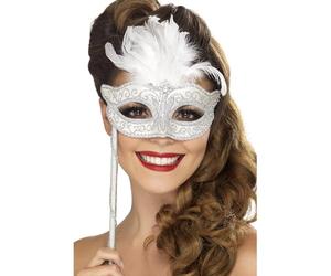 Smiffys Masque fantaisie baroque, argent, avec plume Halloween