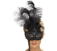 Smiffys Masque fantaisie baroque, noir, avec plumes