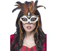 Smiffy's Masque pour les yeux de prêtresse vaudou – avec plumes – Halloween