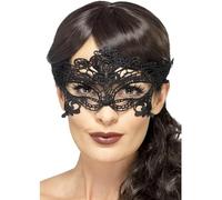 Smiffys Masque pour les yeux en forme de cœur à filigrane en dentelle brodée, Noir