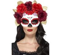 Smiffy's Masque pour les yeux Jour des morts, roses, Rouge – Femmes – Halloween Carnaval