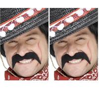 Smiffys Moustache de bandit mexicain, noire, autoadhésive Halloween (Lot de 2)