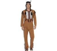 Smiffy's Costume Guerrier amérindien inspiré Marron avec haut, pantalon et bandeau Taille L