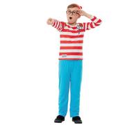 Smiffys Où est Charlie ? Costume Deluxe, Rouge et blanc, haut avec impression 3D, pantalon, chapeau et lunettes Halloween, Carnaval