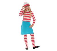 Smiffys Où est Charlie ? Costume enfant Wenda, Rouge et blanc, avec chapeau, haut, jupe, lunettes et collants Halloween, Carnaval