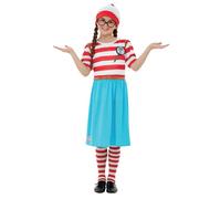 Smiffys Où est Charlie ? Costume Félicie Deluxe, Rouge et blanc, robe avec impression 3D, collants, chapeau et lunettes
