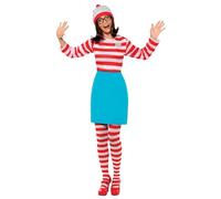 Smiffys Où est Charlie ? Costume Wenda, Rouge et blanc, avec haut, jupe, lunettes, collant et chapeau Halloween, Carnaval