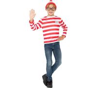 Smiffys Où est Charlie ? Ensemble prêt à porter, Rouge et blanc, Avec le haut, le chapeau et les lunettes