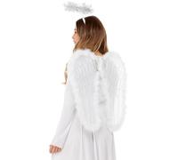 Smiffy's Déguisement Panoplie d'ange – blanche, ailes marabou & auréole – 55x50 cm (Halloween)