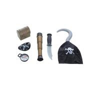 Smiffys Panoplie de pirate avec boussole, crochet, couteau, cache-œil, téléscope et plastron Halloween