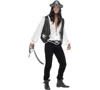 Smiffy's Panoplie de pirate noire avec chapeau, gilet et ceinture – Halloween