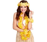 Smiffys Panoplie hawaïenne jaune, avec guirlande, bandeau et bracelet