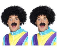 Smiffy's Panoplie Scouser, noire, perruque bou moustache (Lot de 2)