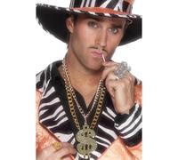 Smiffys Pendentif motif dollar, grande taille, or, sur chaîne Halloween, Carnaval