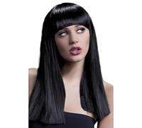 Smiffys Perruque Alexia collection Fever, noir, carré long et droit avec frange, 48cm / 19in Halloween